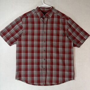 Wolverine Mens Large Burgundy Red Plaid Shirt Short Sleeve Button Up Western